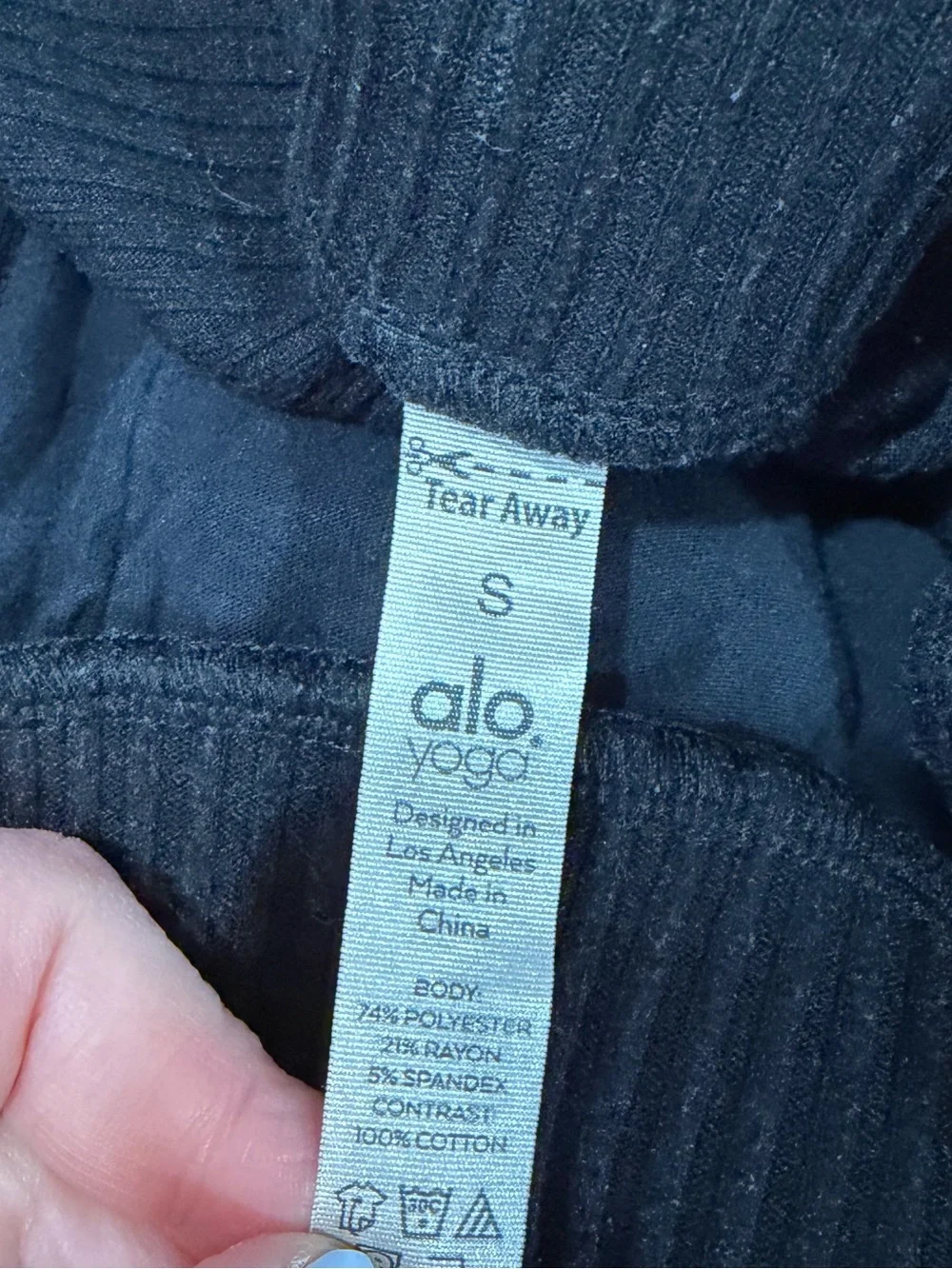 ALO Yoga Black Ribbed Elastic Drawstring Waist Muse Sweatpants Joggers Sz. S